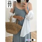 Fit Alls Tie-shoulder Frill-hem Maxi Pinafore Dress