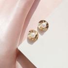Metal Disc & Faux Pearl Stud Earring 1 Pair - Er1741 - One Size