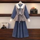 Set: Sleeveless Top + Long-sleeve A-line Dress