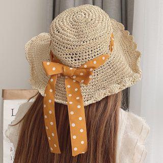 Dotted Bow Woven Sun Hat