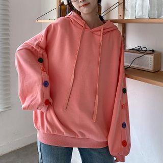 Fleece-lined Rainbow Button Hoodie