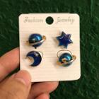 Galaxy Stud Earring Set (4 Pcs) Set Of 4 - Blue - One Size
