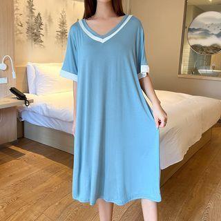 Short Sleeve V-neck Sleep Dress