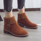 Knit Panel Buckled Ankle Boots