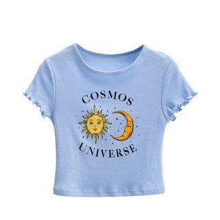 Short-sleeve Sun Crescent Print Cropped T-shirt