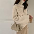 Turtleneck Ribbed Woolen Sweater