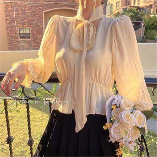 Tie-neck Blouse Blouse - Almond Beige - One Size