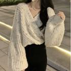 V-neck Drop-shoulder Sweater White - One Size