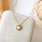 Heart Rhinestone Pendant Necklace 1 Pc - White & Gold - One Size
