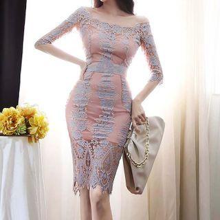 Set: Off-shoulder Lace Top + Midi Pencil Skirt