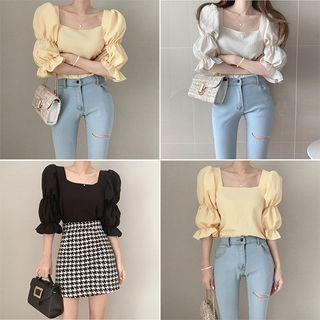 Puff Short-sleeve Square Neck Top