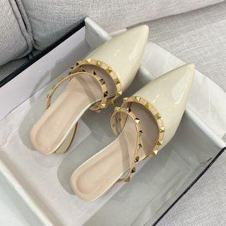 Studded Low-heel Pointed Mules