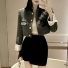 Single-breasted Cropped Jacket / Tube Top / Mini Pencil Skirt