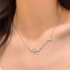 Flower Rhinestone Alloy Necklace Silver - One Size