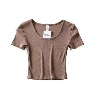 Plain Scoop-neck Cropped T-shirt