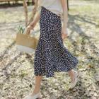 Dotted Silky Long Flare Skirt