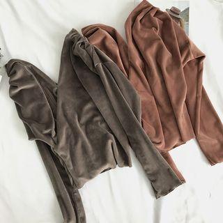Plain V-neck Long Sleeve Velvet Top