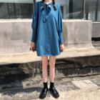 Knit Tie-neck Long-sleeve Mini Dress