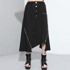 Zip Detail Midi A-line Skirt Black - One Size