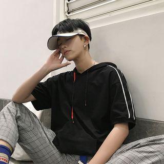 Contrast Trim Short-sleeve Hooded T-shirt