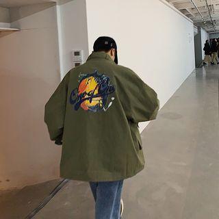 Printed Pocket Detail Zip Jacket