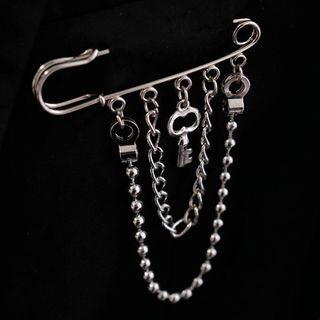 Safety Pin Chained Brooch Silver - One Size