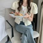 Short-sleeve Bow Jacket Milky White - One Size
