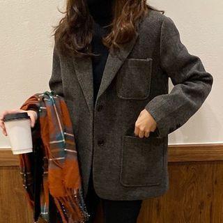 Button Blazer Coffee Gray - One Size