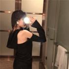 Off-shoulder Slim-fit Long-sleeve Top