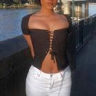 Plaid Lace-up Square Neck Short-sleeve Crop Top