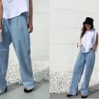 Fray-hem Wide-leg Jeans Light Blue - One Size