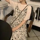 Short-sleeve Plain T-shirt + Sleeveless Floral Dress