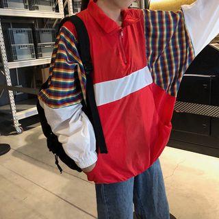 Color Block Plaid Long-sleeve Jacket