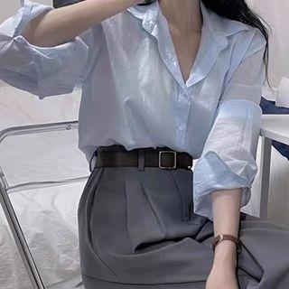 Set: Plain Shirt + High Waist Wide Leg Dress Pants