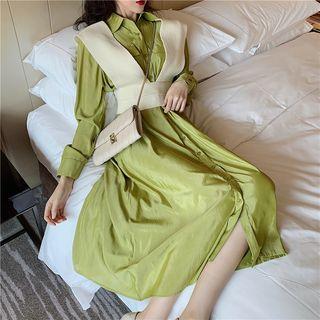 Long-sleeve Shirt Dress / Sleeveless Knit Top