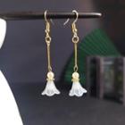 Flower Drop Earring 1 Pair - T51 - Gold Trim & Flower - White - One Size