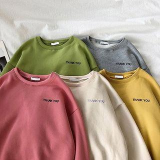 Lettering Embroidered Crewneck Long-sleeve Fleece Sweatshirt