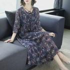 Print 3/4-sleeve Midi Chiffon Dress