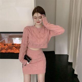 Cropped Sweater / Knit Mini Fitted Skirt