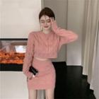 Cropped Sweater / Knit Mini Fitted Skirt