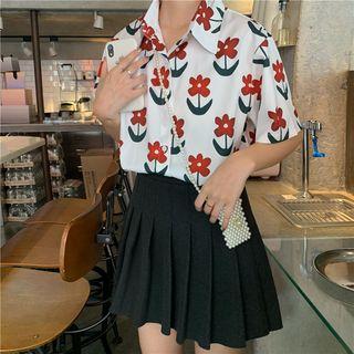 Flower Print Short-sleeve Shirt As Shown In Figure - One Size