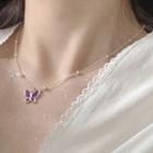 Alloy Butterfly Pendant Necklace 1 Pc - 0596a - Alloy Butterfly Pendant Necklace - One Size