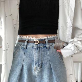 Heart Holeless Faux Leather Slim Belt