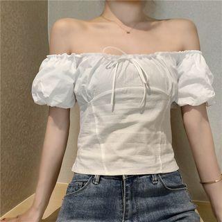 Off-shoulder Tie Neck Plain Top