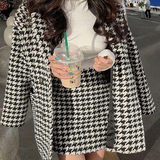 Houndstooth Button-up Blazer / Mini Skirt