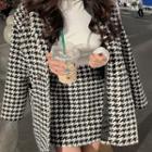 Houndstooth Button-up Blazer / Mini Skirt