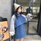 Set: Plain Turtle-neck Sleeveless Dress + Color-block Loose-fit Pullover