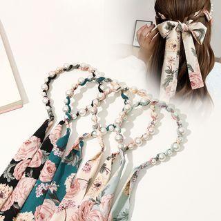 Faux Pearl Floral Fabric Strap Headband