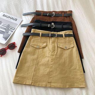 Mock Pocket High-waist A-line Skirt