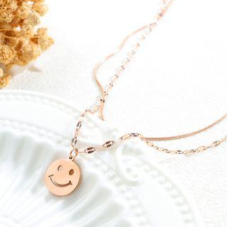 Smiley Face Layered Necklace 1580 - Rose Gold - One Size